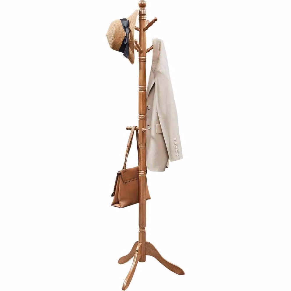 The Bazaarist Wooden Coat Tree with 10 Hooks, Brown and Beige – 2