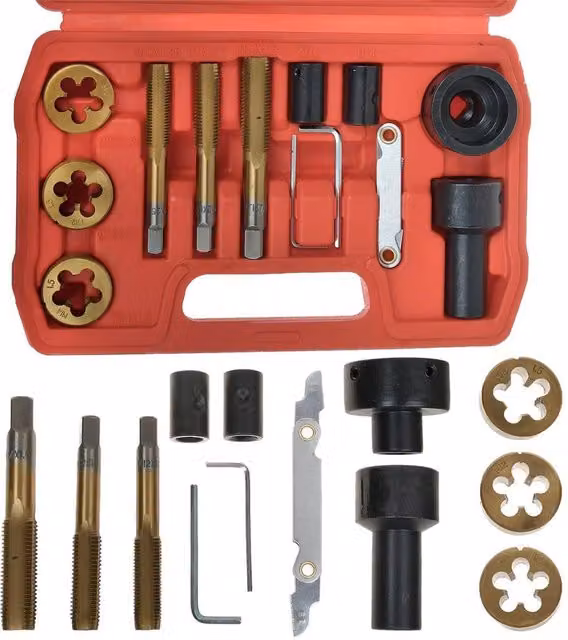 Nordara 13x Tap and Die Set for Wheel Nut Bolt Studs in Red