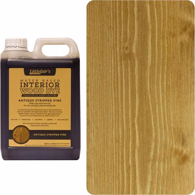 Littlefair's Water Based Wood Stain in Antique Stripped Pine Yellow, 25 l
