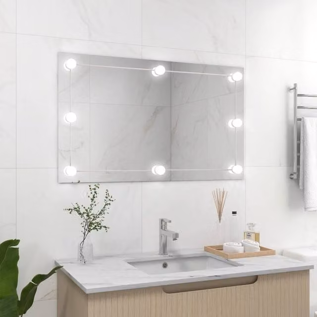 Berkfield Home Rectangular Frameless LED Wall Mirror in Silver – 1