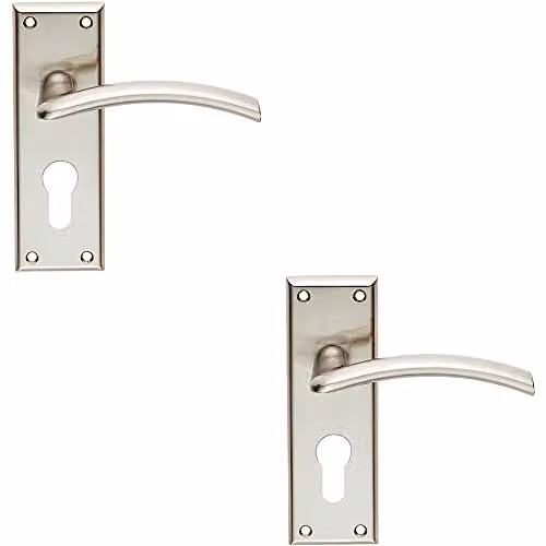 Loops Arched Lever on Euro Lock Backplate Door Handle, 2 Pack, Satin Nickel