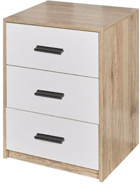URBNLIVING Modern Oak and White Bedside Cabinet
