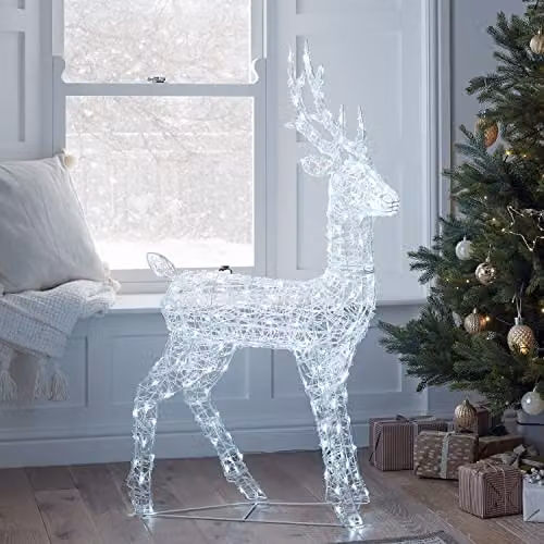 Lights4fun Swinsty Acrylic Stag Light Up Reindeer Garden Decoration with 240 White LEDs, H: 1.2 m – 2