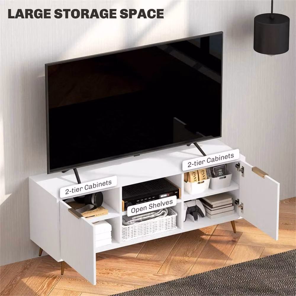 Nordara Modern White MDF TV Stand Cabinet with Storage and Media Compartments, W/D/H: 120 x 40 x 48 cm – 4