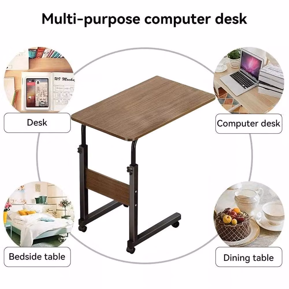KORVIXA Height Adjustable Mobile Over Bed Table in Brown – 2