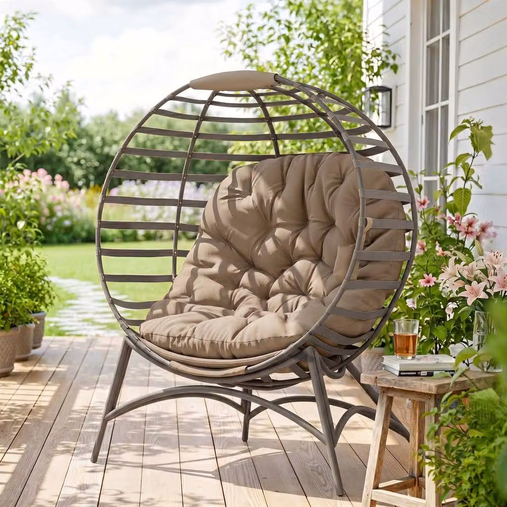 STILVORA Modern Egg Lounge Chair with Cushion and Powder Coated Steel Frame in Brown – 2