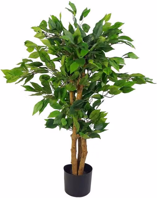 Leaf Realistic Artificial Green Ficus Tree with Wooden Stem
