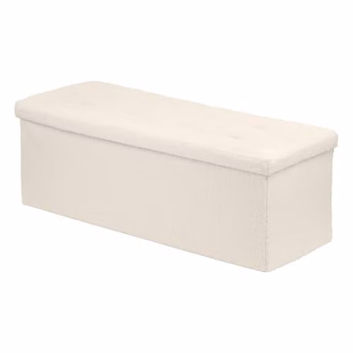 Harbour Housewares Foldable Bouclé Storage Ottoman Bench in Beige/White, W/D/H: 111 x 37 x 39 cm – 1