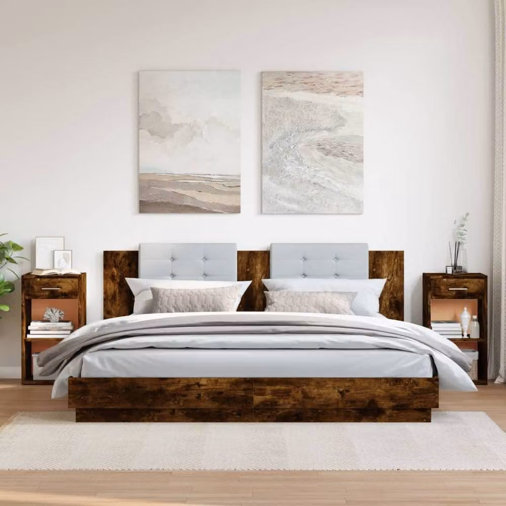 Berkfield Home Set of 2 Bedside Cabinets in Smoked Oak Brown, W/D/H: 35 x 34 x 65 cm – 3