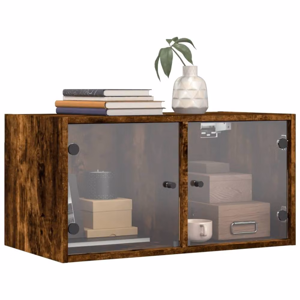 Berkfield Home Wall Mounted Cabinet with Glass Doors in Smoked Oak Brown, W/D/H: 68.5 x 37 x 35 cm – 3