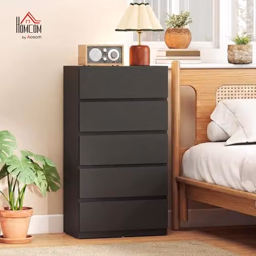 HOMCOM Black 5-Drawer Chest of Drawers with Soft-Close Drawers for Bedroom or Living Room – 2