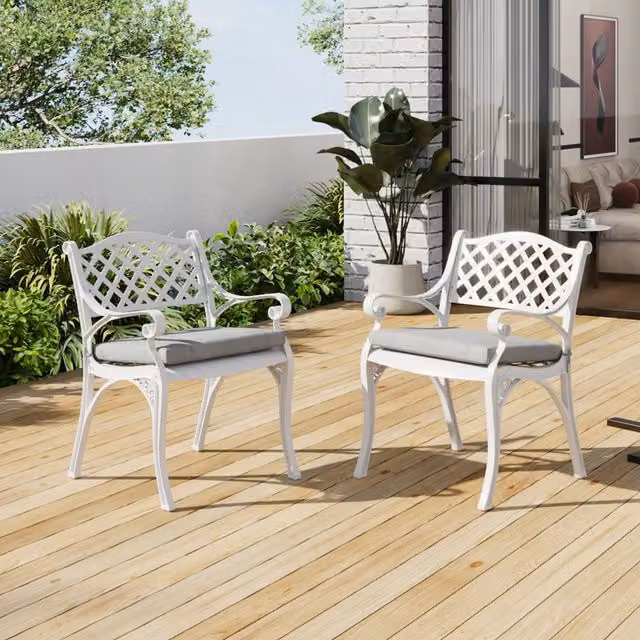Breeins 5 Piece Retro Cast Aluminum Garden Bistro Set with Cushions in White