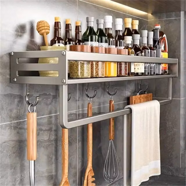 Nordara 40 Wall-Mounted Kitchen Hook and Rod Rack in Silver, Width: 100 cm – 1