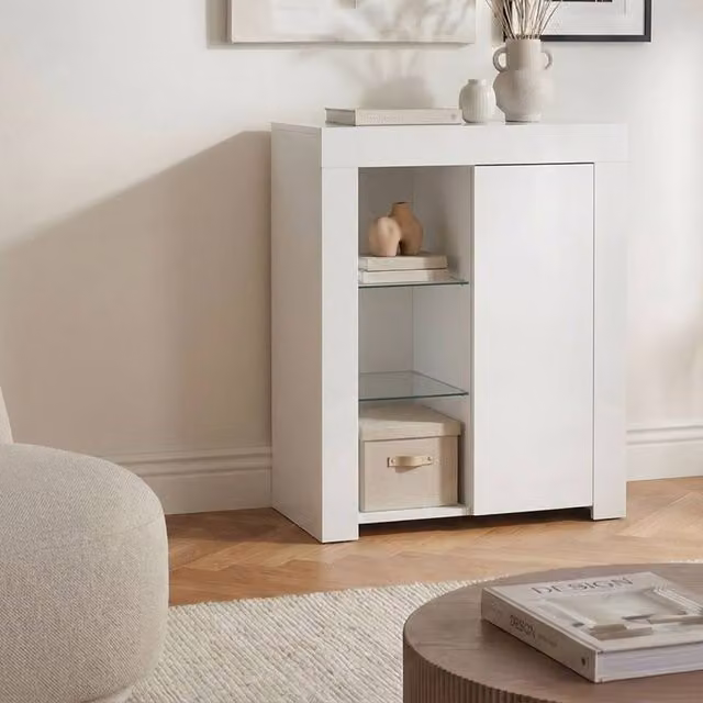 Wyld and Coco White MDF Sideboard with Integrated LED Lighting and Glass Door