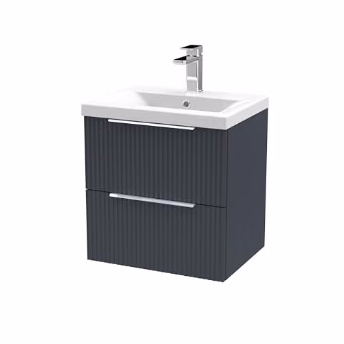 Balterley Wall Hung Bathroom Vanity Unit with Basin and 2 Soft Close Drawers, Fluted Front, Dark Grey, W: 51.0 cm, D: 39.0 cm, H: 54.0 cm