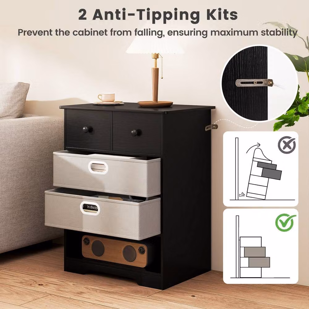 Costway Modern 4-Drawer Dresser with Open Shelves in Black – 9