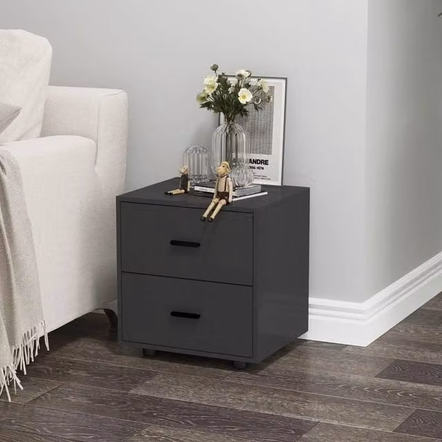 FORGEVIO Set of 2 Modern Black Wooden Bedside Tables with Drawers – 1