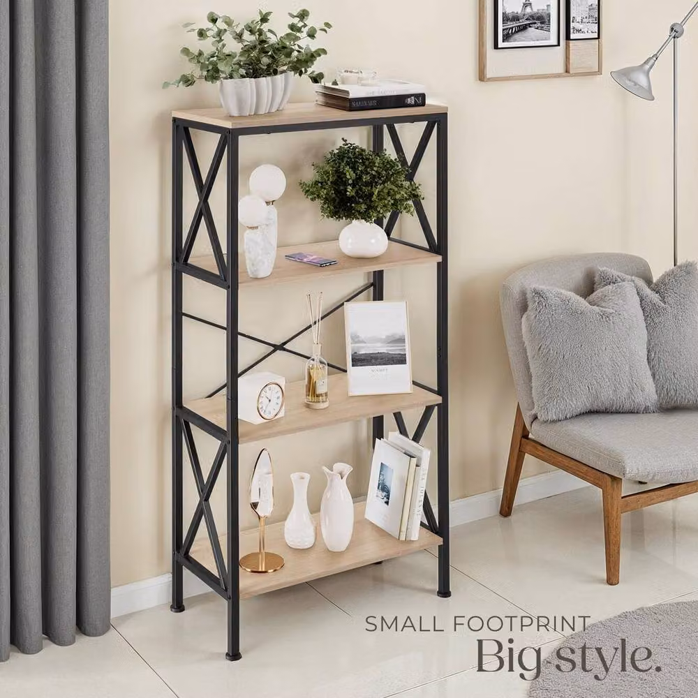 tectake Barry Standing Shelf with 4 Tiers in Light Brown and Black – 5
