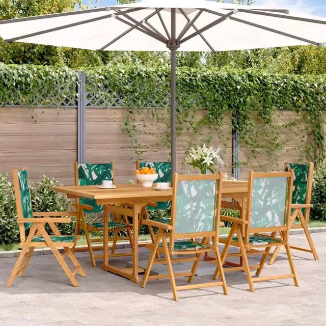 Berkfield Home 7 Piece Garden Dining Set in Green with Acacia Wood and Floral Pattern Fabric – 1