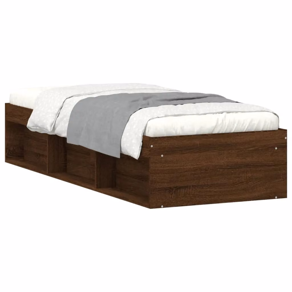 Berkfield Home Small Single Bed Frame in Brown Oak with Side Compartments, W: 75 cm, L: 190 cm – 2