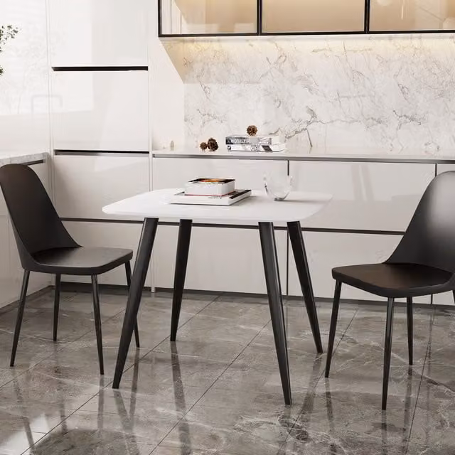 Core Products Ltd Aspen Modern Square White Lacquered Dining Table and 2 Black Plastic Chairs Set