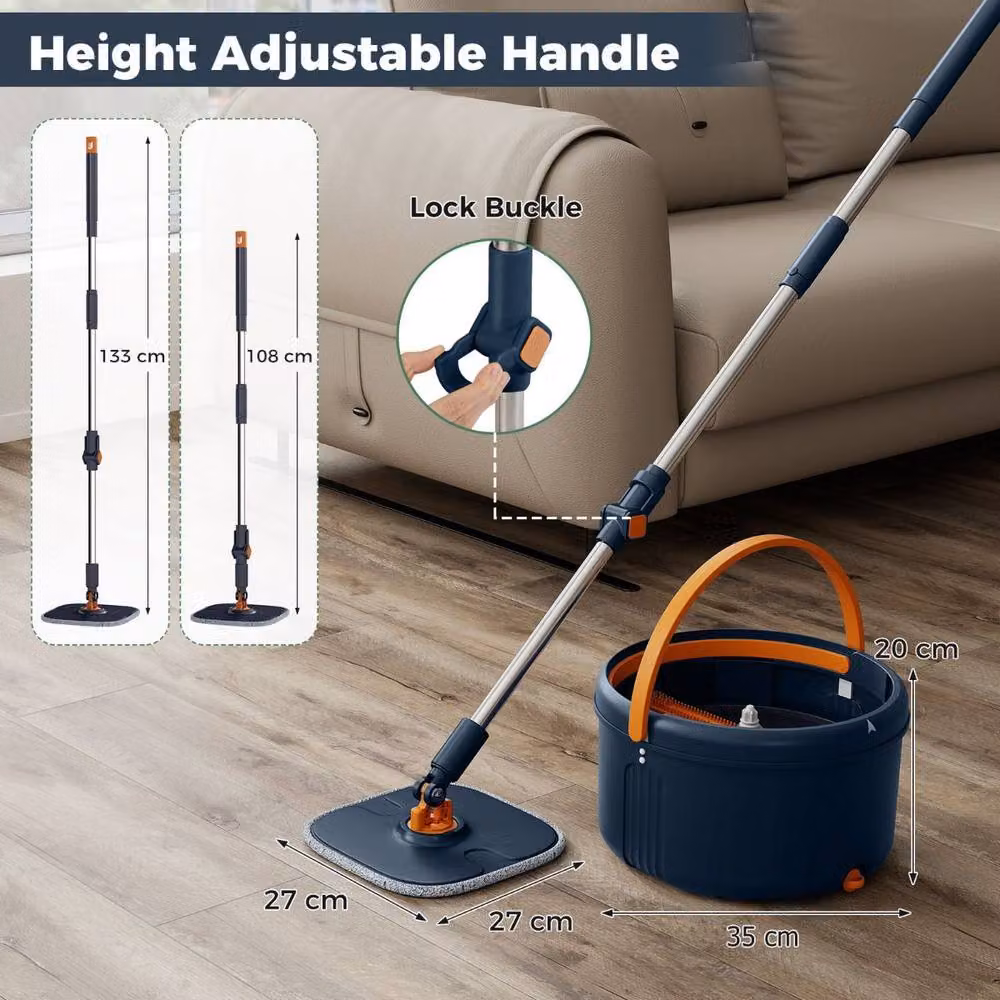 Costway Mop and Bucket Set with Wringer and 2 Microfibre Pads in Blue – 3