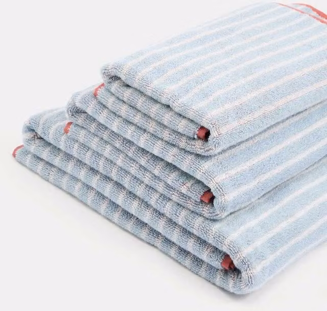 M&S Fluffy Pure Cotton Modern Striped Towel in Blue Mix