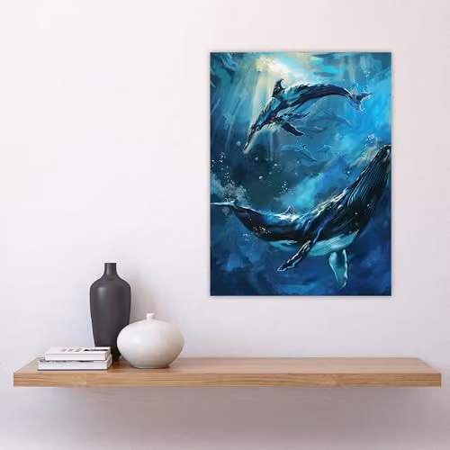 Artery8 Dolphin Whale Underwater Sea Life Wall Art Poster Print, Blue, 18 x 24 Inch – 4