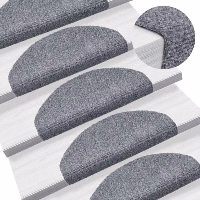 Berkfield Home Self-adhesive Needle Punch Stair Mats, 10 Pieces, Light Grey, W: 65 cm, D: 21 cm, H: 4 cm – 1