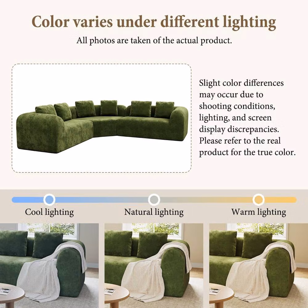 Dprodo Modular L-Shaped Chenille Corner Sofa in Green with Scatter Cushions – 6