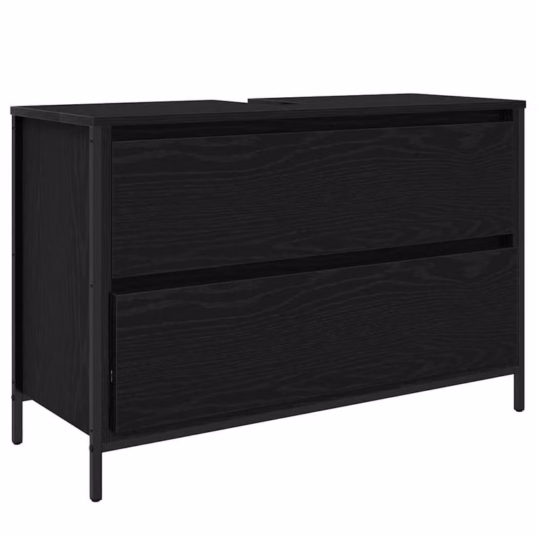 Berkfield Home Black Oak Bathroom Basin Cabinet with Drawers W: 90 cm, D: 34.5 cm, H: 60 cm