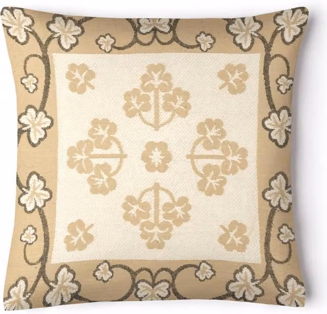 Ashley Mills Classic Floral Chenille Pattern Filled Cushion in Beige, W/D/H: 43 x 43 x 43 cm