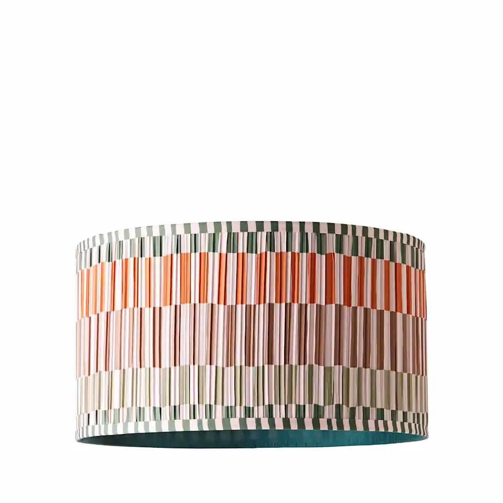 ValueLights Rae Small Striped Pleated Drum Ceiling Lamp Shade in Multicolour Sand and Green, Diameter: 25 cm – 3
