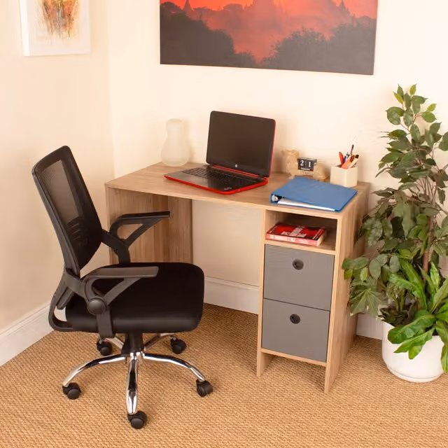 Core Products Ltd Vegas Home Office Desk and Chair Set in Bleached Oak and Grey