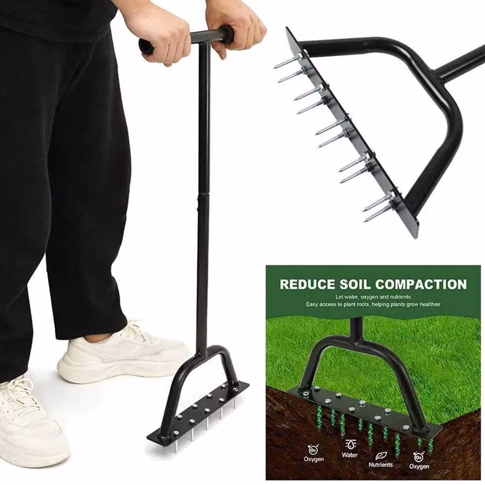 FLAVORA Heavy Duty Lawn Aeration Fork Soil Loosening Tool in Black, 1.25kg – 5