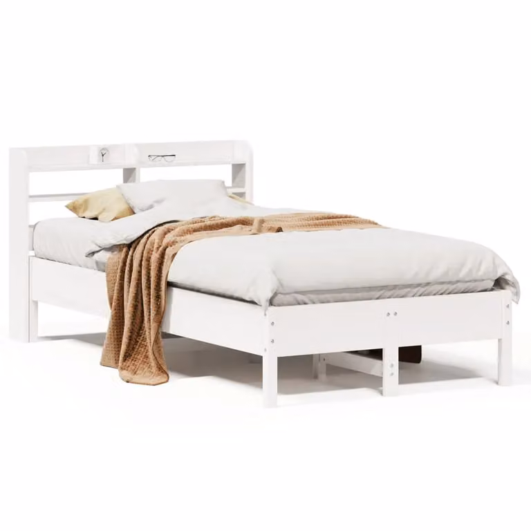 Berkfield Home Small Single Solid Wood Pine Bed Frame in White W/D/H: 75 x 190 cm