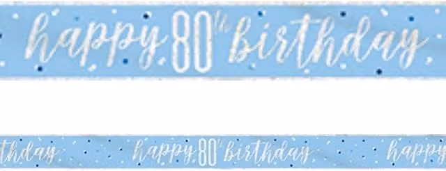 KDMD Blue and Silver Foil Happy 80th Birthday Banner for Adults