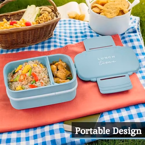 Premier Housewares Blue Leakproof Bento Lunch Box with Compartments and Cutlery – 2