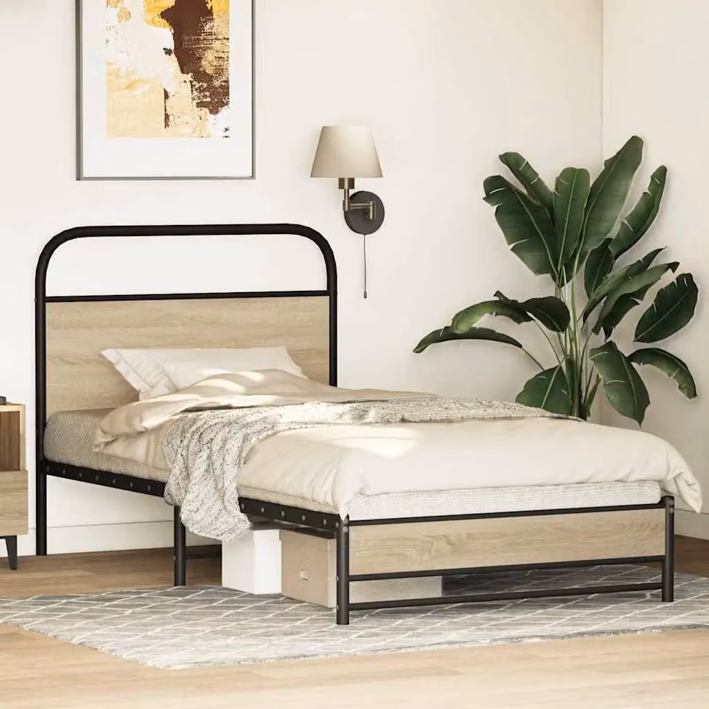 Berkfield Home Single Bed Frame in Sonoma Oak and Brown Engineered Wood, W/D/H: 90 x 190 cm – 2