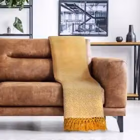 New Edge Blinds Hartley Collection Yellow Geometric Woven Cotton Throw, W: 228 cm, L: 254 cm – 2