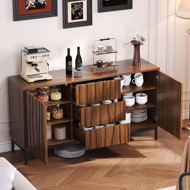 BTM Mid-Century Style Dark Oak Sideboard with 3 Soft-Close Drawers in Brown – 1