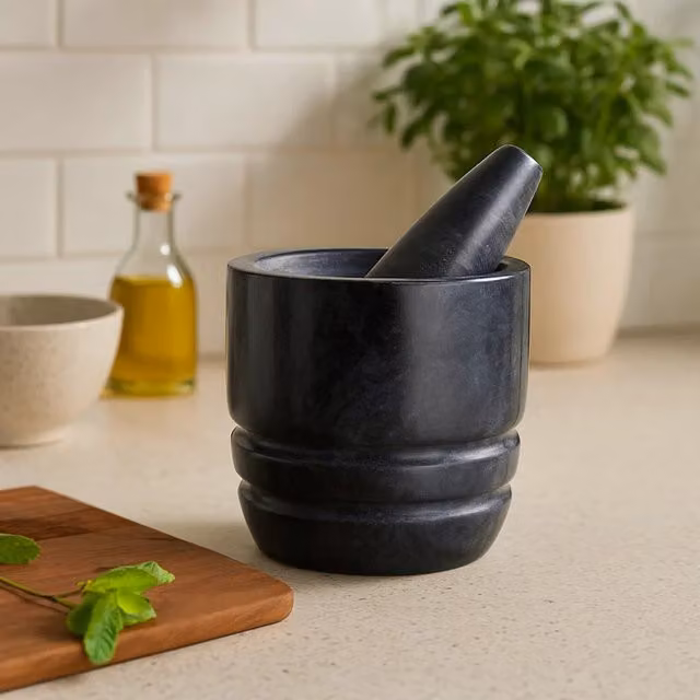 Orsina Black Marble Round Mortar and Pestle