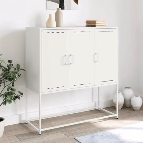vidaXL Industrial Highboard in White Metal with Hinged Doors W/D/H: 100.5 x 39 x 107 cm – 2