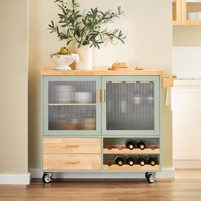 SoBuy Green Microwave Oven Cabinet and Kitchen Island Storage Sideboard