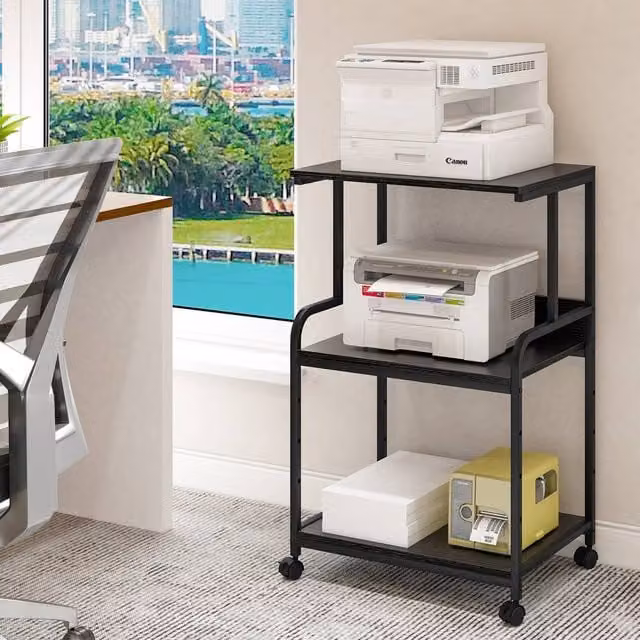 Huhote 3-Tier Rolling Printer Stand with Adjustable Shelves in Black – 1