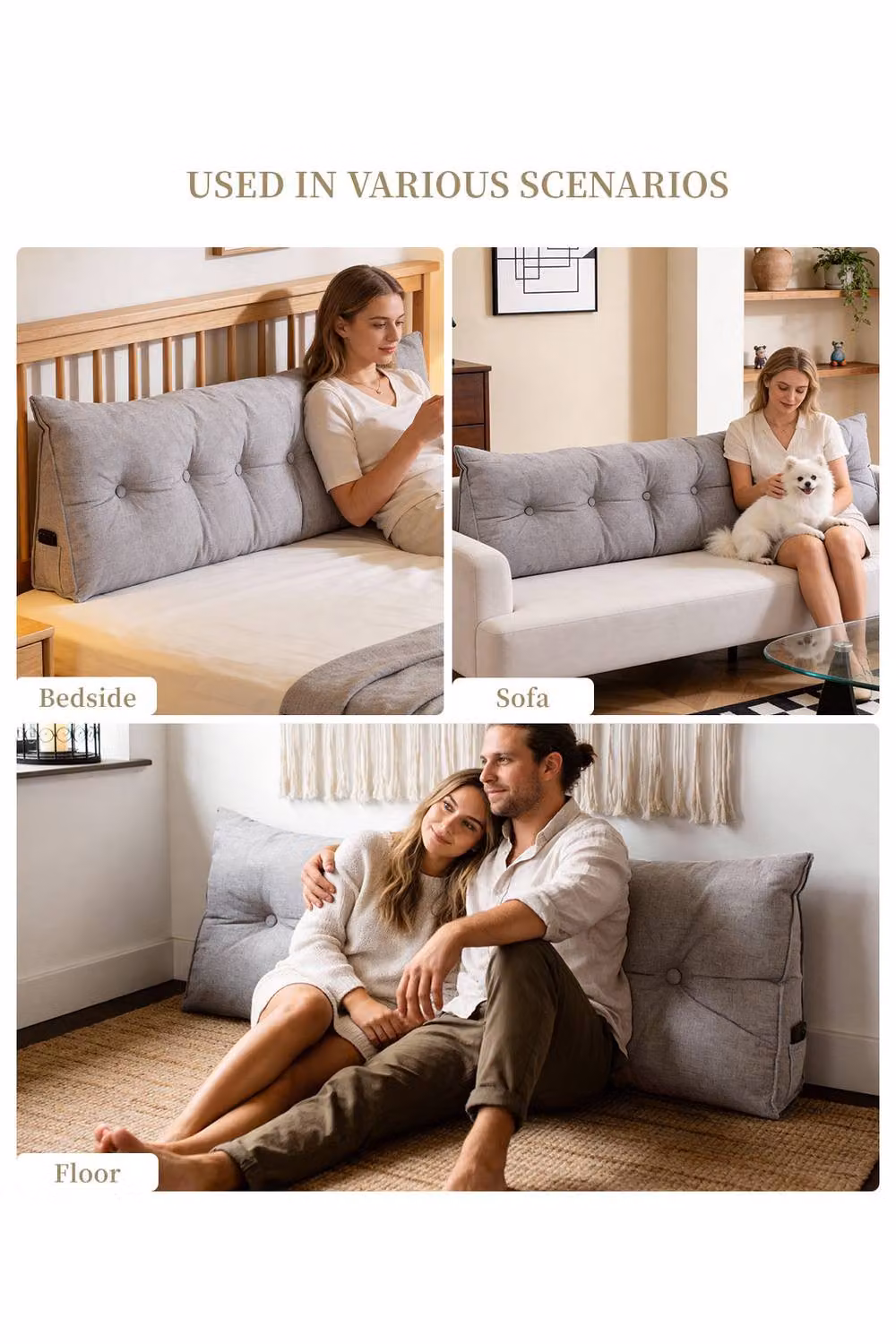 Living and Home Multifunctional Wedge Headboard Pillow with Side Pocket in Grey, Large – 5