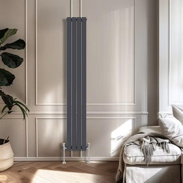 Right Radiators Double Panel Flat Panel Vertical Radiator in Anthracite Grey, Height: 180 cm, Width: 27.2 cm