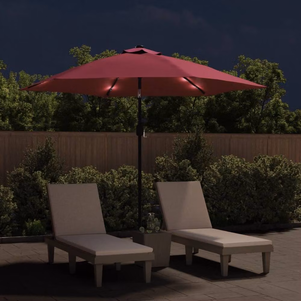 Berkfield Home Outdoor Parasol with LED Lights and Steel Pole, Bordeaux Red, Diameter: 300 cm – 3