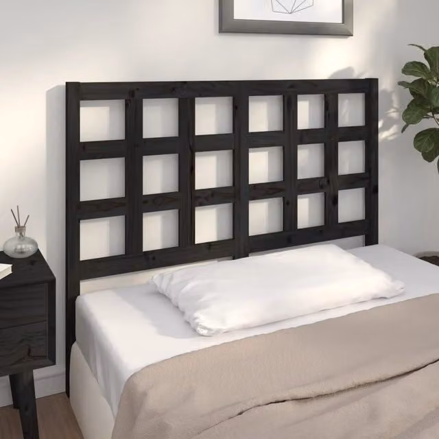 Berkfield Home Black Solid Pine Wood Bed Headboard W: 125.5 cm, D: 4 cm, H: 100 cm – 1