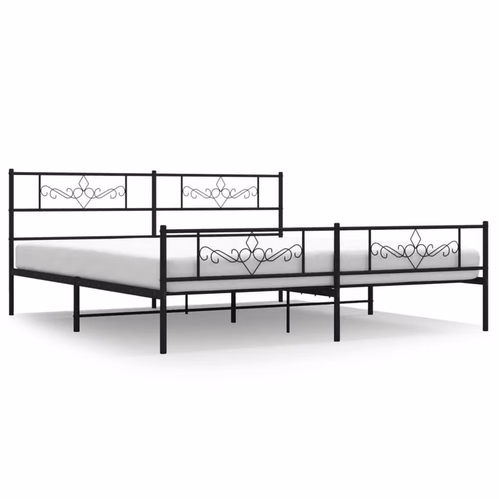 Berkfield Home Metal Bed Frame with Headboard and Footboard in Black W/D/H: 193 x 203 cm – 2